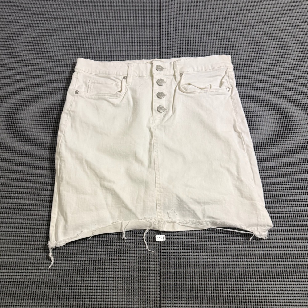 LOFT Outlet Womens White Denim Button Front Mini Skirt Size 4 Raw Hem